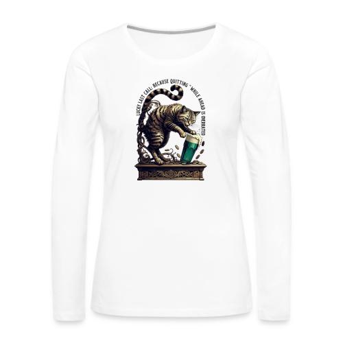 Lucky Last Call Cat Graphic Tee - Women's Premium Slim Fit Long Sleeve T-Shirt