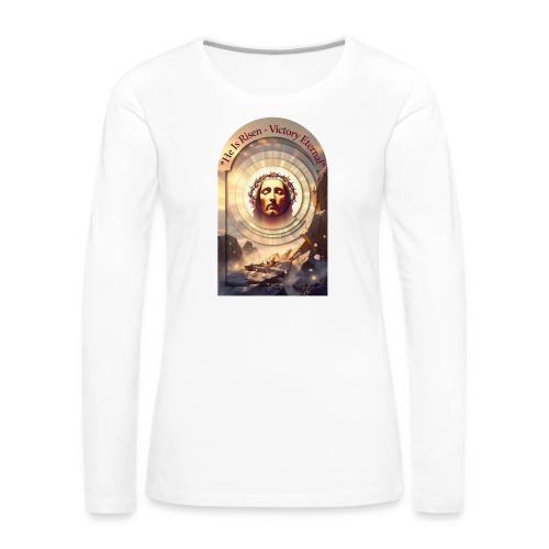 Easter He Is Risen Sacred Face T Shirt, wife Gift - Women's Premium Slim Fit Long Sleeve T-Shirt