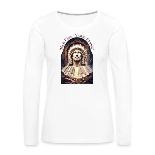 Easter He Is Risen Face of Christ T Shirt, Gift - Women's Premium Slim Fit Long Sleeve T-Shirt