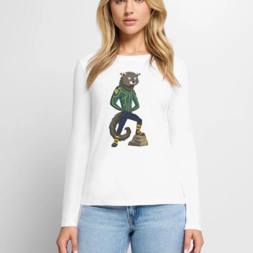 Raccoon Ranger in Neon Armor - Women's Premium Slim Fit Long Sleeve T-Shirt