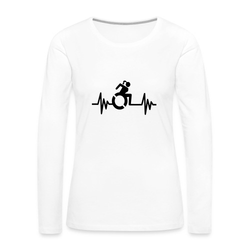 Wheelchair girl with a heartbeat. frequency # - Women's Premium Slim Fit Long Sleeve T-Shirt