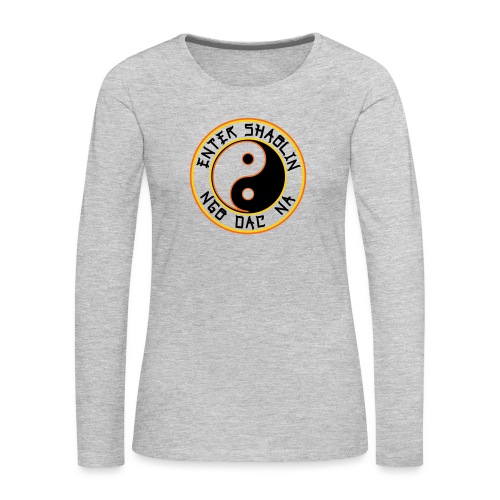 Enter Shaolin Main + NDN Logo | Black - Women's Premium Slim Fit Long Sleeve T-Shirt