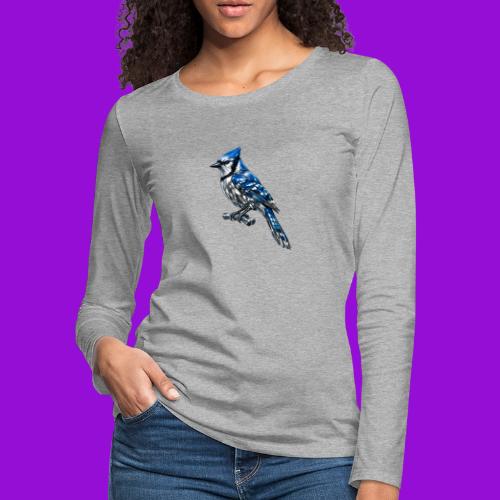 Silver Blue Jay on Perch + Flight Stages 2-print - Women's Premium Slim Fit Long Sleeve T-Shirt