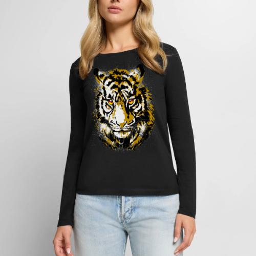 Realistic Tiger Illustration - Tiger Face - Women's Premium Slim Fit Long Sleeve T-Shirt