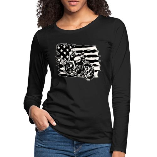 Flaming Skull American Biker © WhiteTigerLLC.Com - Women's Premium Slim Fit Long Sleeve T-Shirt