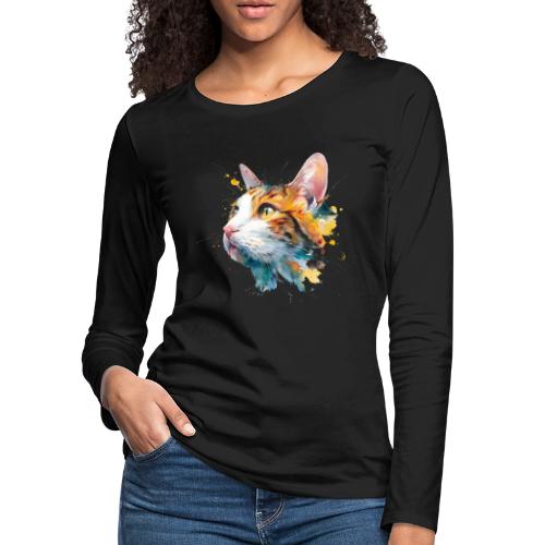 Cat: Feline Ink Burst - Women's Premium Slim Fit Long Sleeve T-Shirt