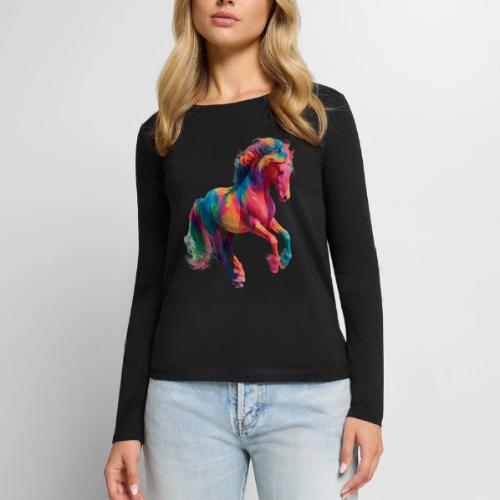 Colorful Paint Splatter Horse Art - Women's Premium Slim Fit Long Sleeve T-Shirt