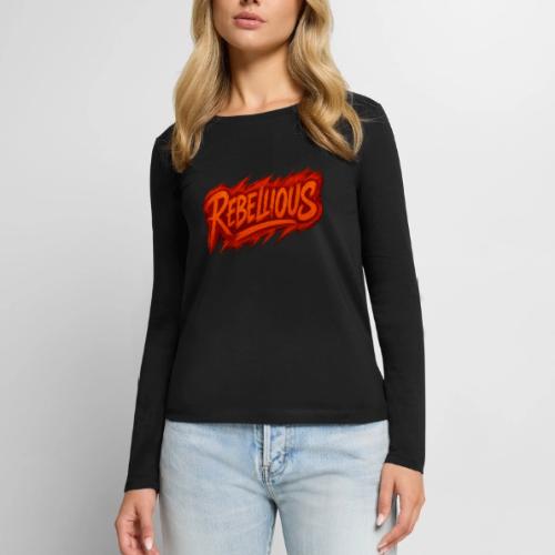 Rebellious Graffiti Neon Orange Streetwear T-Shirt - Women's Premium Slim Fit Long Sleeve T-Shirt