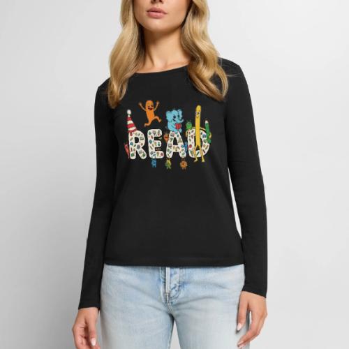 Whimsical READ Kids Cartoon - Women's Premium Slim Fit Long Sleeve T-Shirt