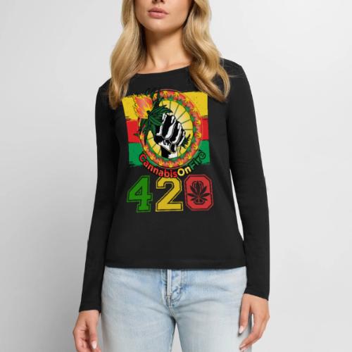 Antic 420 OnFire Herb Weed Marijuana Design - Women's Premium Slim Fit Long Sleeve T-Shirt