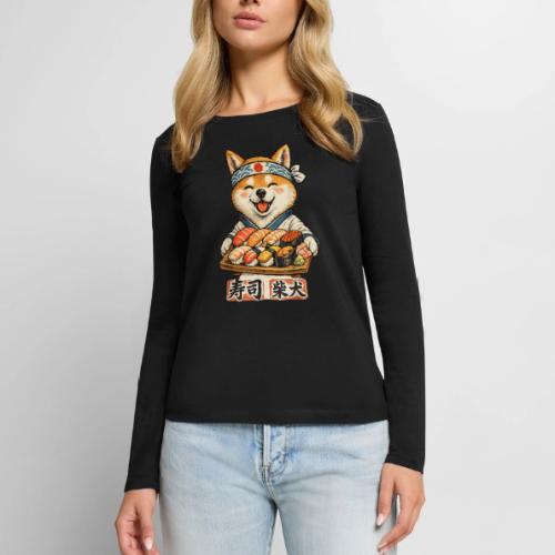 Funny Shiba Inu Sushi Kawaii Dog Tee - Women's Premium Slim Fit Long Sleeve T-Shirt