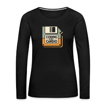 Coding Is My Cardio | Retro Hacker Style - Women's Premium Slim Fit Long Sleeve T-Shirt - black - Front - Julia (174cm)