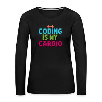 Coding Is My Cardio | 8-Bit Retro Coder - Women's Premium Slim Fit Long Sleeve T-Shirt - black - Front - Julia (174cm)