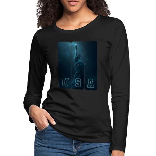 Neon Liberty USA Triptych - Women's Premium Slim Fit Long Sleeve T-Shirt