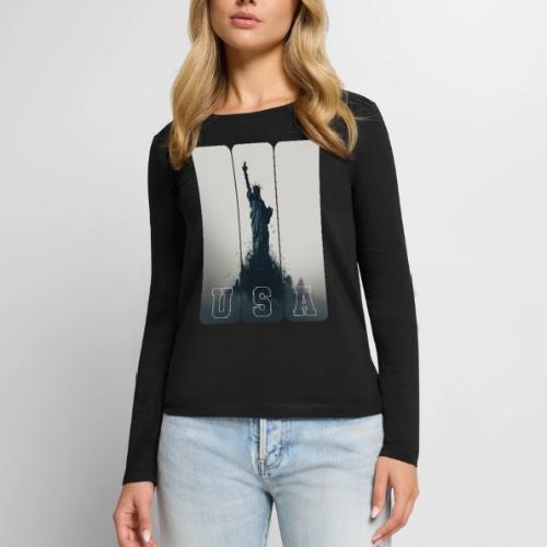 USA: Liberty Rising Over Manhattan - Women's Premium Slim Fit Long Sleeve T-Shirt