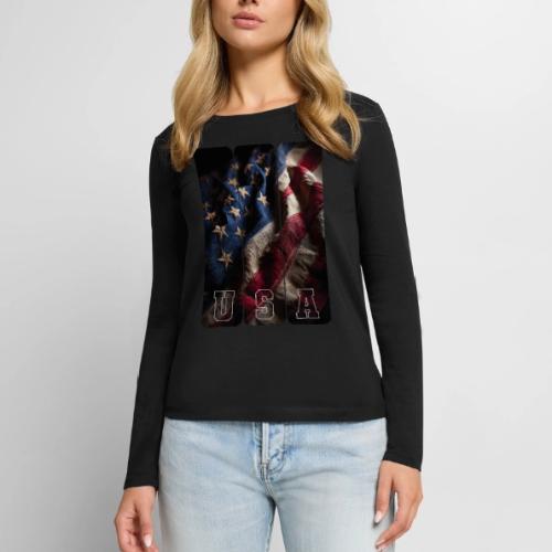 USA: Worn Stars and Stripes - Women's Premium Slim Fit Long Sleeve T-Shirt