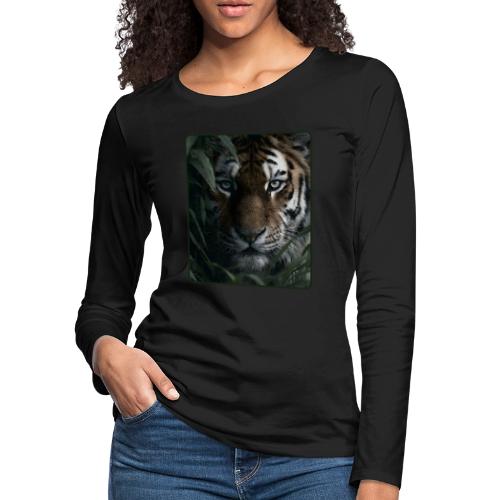 Tiger Jungle Eyes Wildlife Design - Women's Premium Slim Fit Long Sleeve T-Shirt