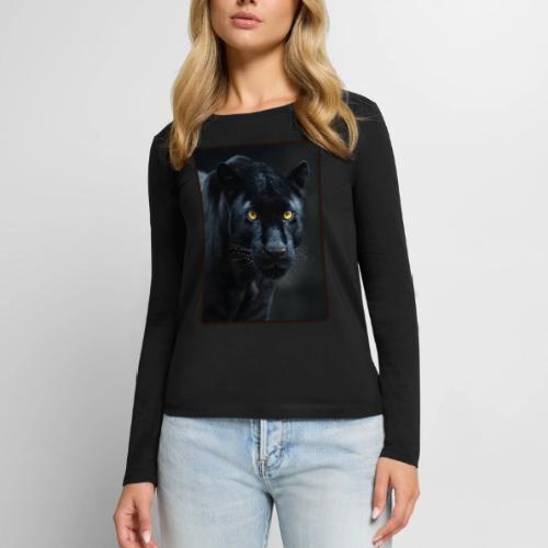 Black Panther Glowing Eyes Design - Women's Premium Slim Fit Long Sleeve T-Shirt