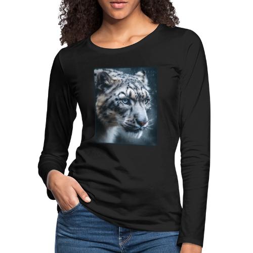 Snow Leopard Blue Eyes Design - Women's Premium Slim Fit Long Sleeve T-Shirt