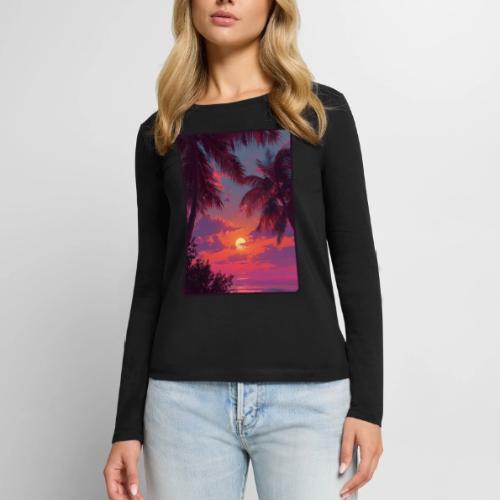 Tropical Sunset Palm Silhouette Design - Women's Premium Slim Fit Long Sleeve T-Shirt
