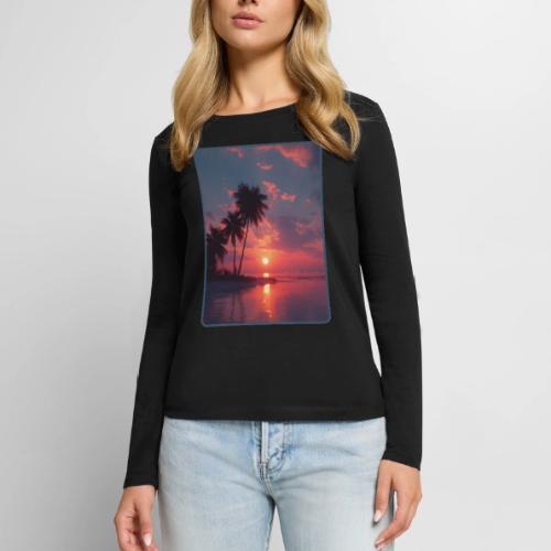 Tropical Sunset Ocean Reflection Design - Women's Premium Slim Fit Long Sleeve T-Shirt