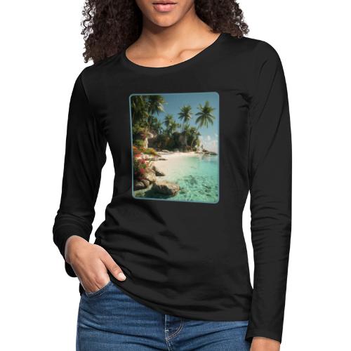 Serene Tropical Beach Floral Design - Women's Premium Slim Fit Long Sleeve T-Shirt