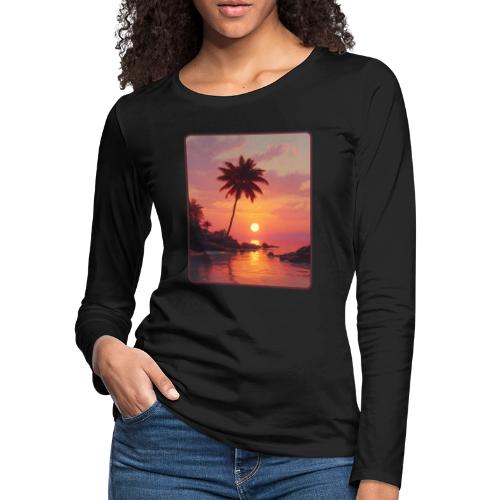 Tropical Beach Sunset Palm Design - Women's Premium Slim Fit Long Sleeve T-Shirt
