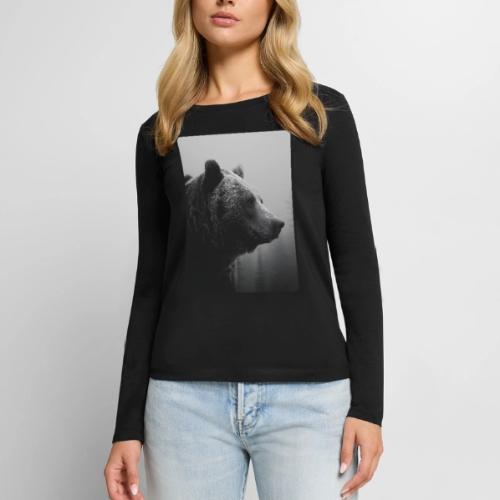 Grizzly Bear Black White Portrait Design - Women's Premium Slim Fit Long Sleeve T-Shirt