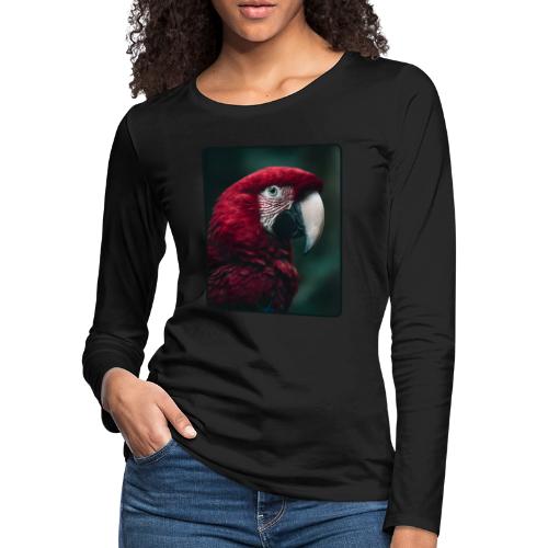 Red Green Macaw Bird Portrait Design - Women's Premium Slim Fit Long Sleeve T-Shirt
