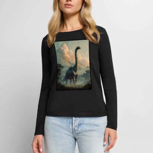 Brachiosaurus Prehistoric Scene Design - Women's Premium Slim Fit Long Sleeve T-Shirt
