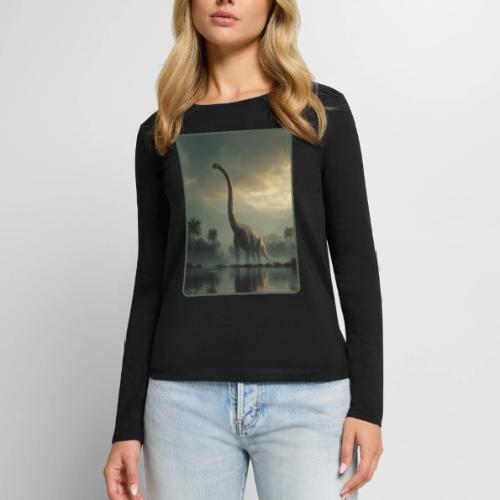 Brachiosaurus Misty Lake Design - Women's Premium Slim Fit Long Sleeve T-Shirt