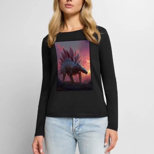 Stegosaurus Sunset Forest Design - Women's Premium Slim Fit Long Sleeve T-Shirt