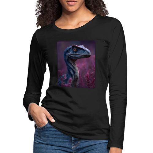 Blue Velociraptor Portrait Design - Women's Premium Slim Fit Long Sleeve T-Shirt