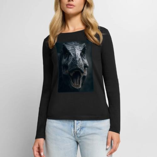 T Rex Cinematic Close-Up Design - Women's Premium Slim Fit Long Sleeve T-Shirt