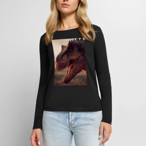 T Rex Roaring Close-Up Design - Women's Premium Slim Fit Long Sleeve T-Shirt
