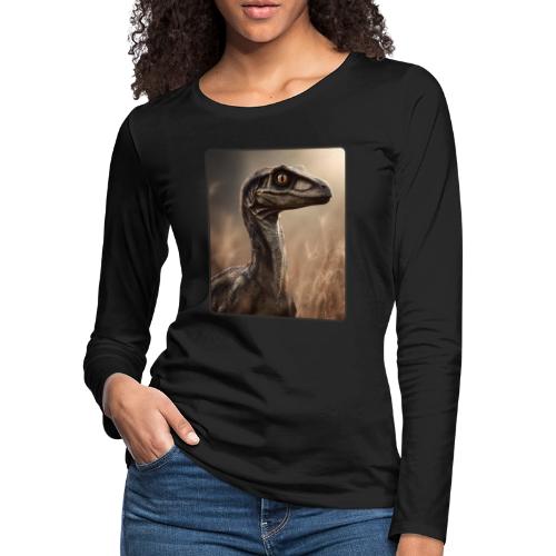 Velociraptor Feathered Portrait Design - Women's Premium Slim Fit Long Sleeve T-Shirt
