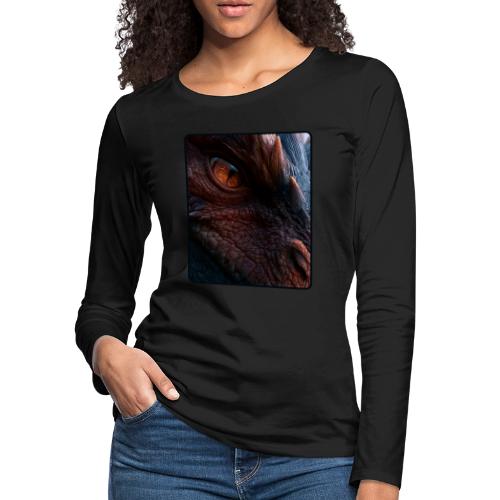 Fierce Ancient Dragon Portrait Design - Women's Premium Slim Fit Long Sleeve T-Shirt