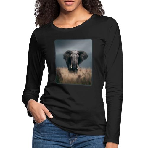 Majestic African Elephant Portrait Design - Women's Premium Slim Fit Long Sleeve T-Shirt