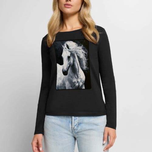 White Horse Oil Painting Design - Women's Premium Slim Fit Long Sleeve T-Shirt
