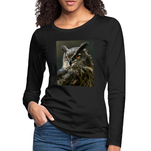 Eurasian Eagle Owl Portrait Design - Women's Premium Slim Fit Long Sleeve T-Shirt