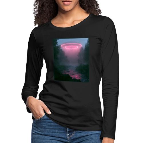 Neon UFO Forest River Design - Women's Premium Slim Fit Long Sleeve T-Shirt