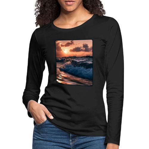 Golden Sunset Ocean Wave - Women's Premium Slim Fit Long Sleeve T-Shirt