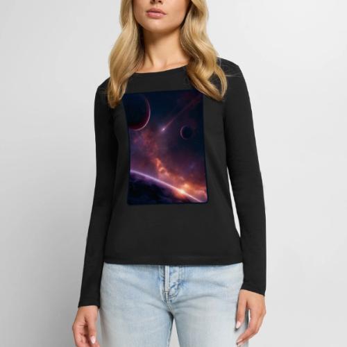 Cosmic Sunset Nebula Space Art - Women's Premium Slim Fit Long Sleeve T-Shirt