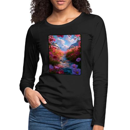 Dreamy Cosmos Valley Landscape Art - Women's Premium Slim Fit Long Sleeve T-Shirt
