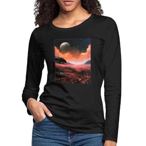 Moonlit Fantasy Flower Landscape - Women's Premium Slim Fit Long Sleeve T-Shirt