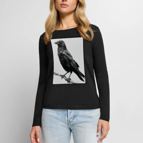 Raven Black and White Art Design - Women's Premium Slim Fit Long Sleeve T-Shirt