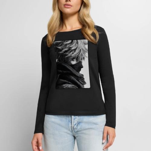 Battle-Worn Ninja Portrait - Women's Premium Slim Fit Long Sleeve T-Shirt