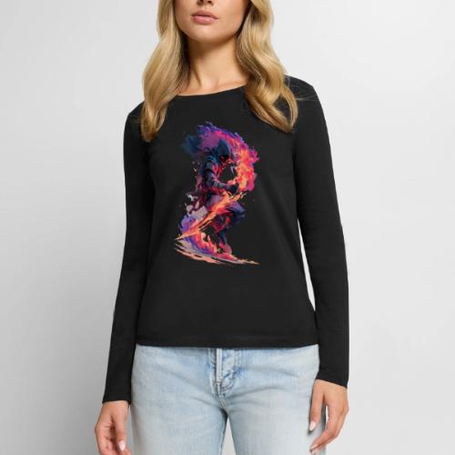 Flaming Ninja Warrior Fantasy Design - Women's Premium Slim Fit Long Sleeve T-Shirt