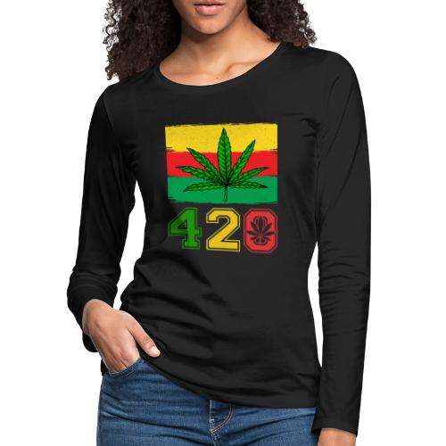 Farcical 420 Herb Flag Weed Marijuana Design - Women's Premium Slim Fit Long Sleeve T-Shirt