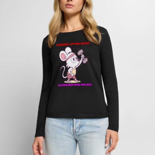 Cheese Lifter 3000 | Funny Gym Rat Mouse tshirt - Women's Premium Slim Fit Long Sleeve T-Shirt